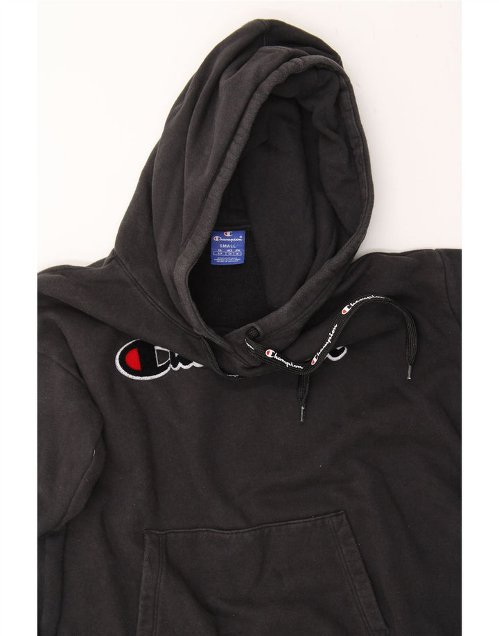 CHAMPION Mens Graphic Hoodie Jumper Small Black Cotton Vintage Champion and Second-Hand Champion from Messina Hembry 