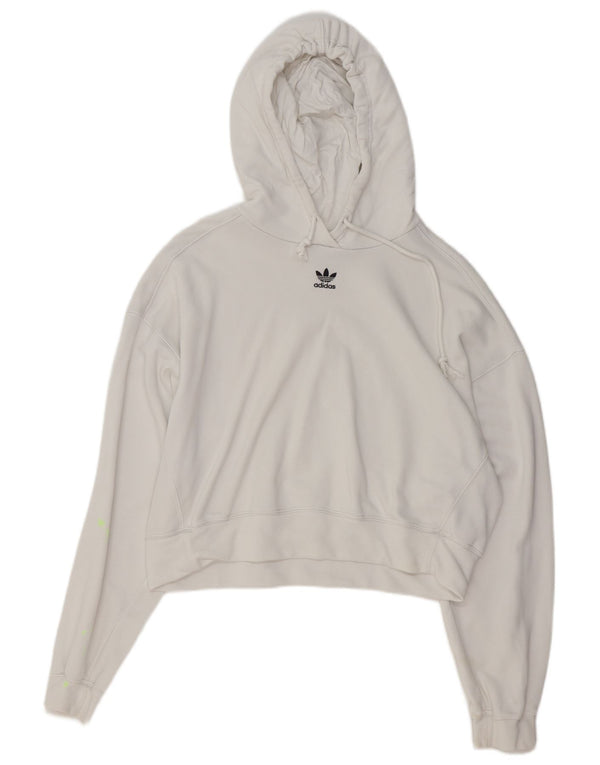 ADIDAS Womens Oversized Crop Hoodie Jumper UK 10 Small White Cotton