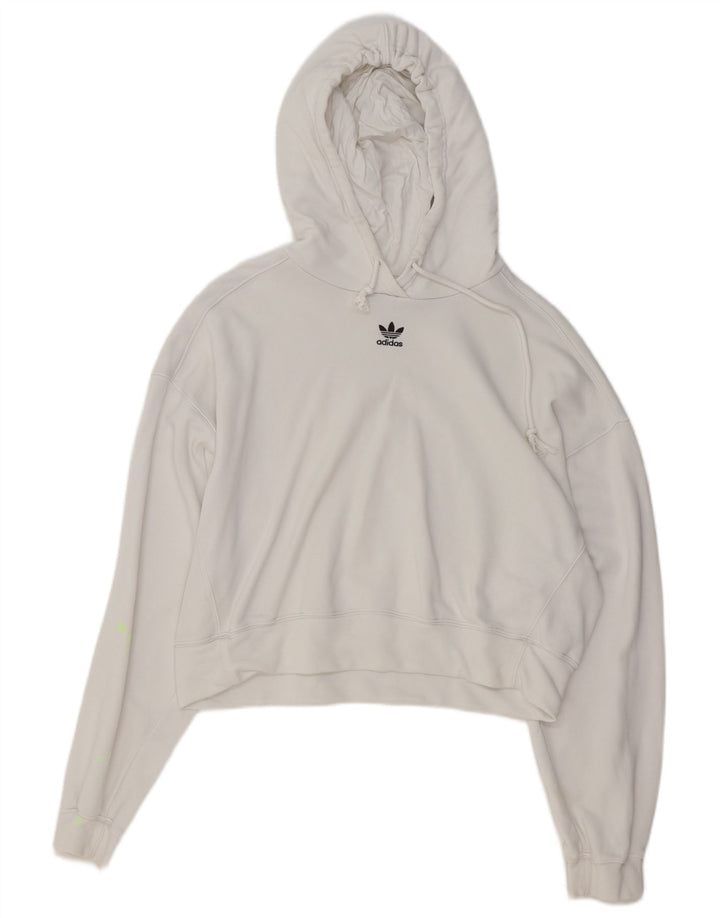 ADIDAS Womens Oversized Crop Hoodie Jumper Reino Unido 10 Pequeno Algodão Branco