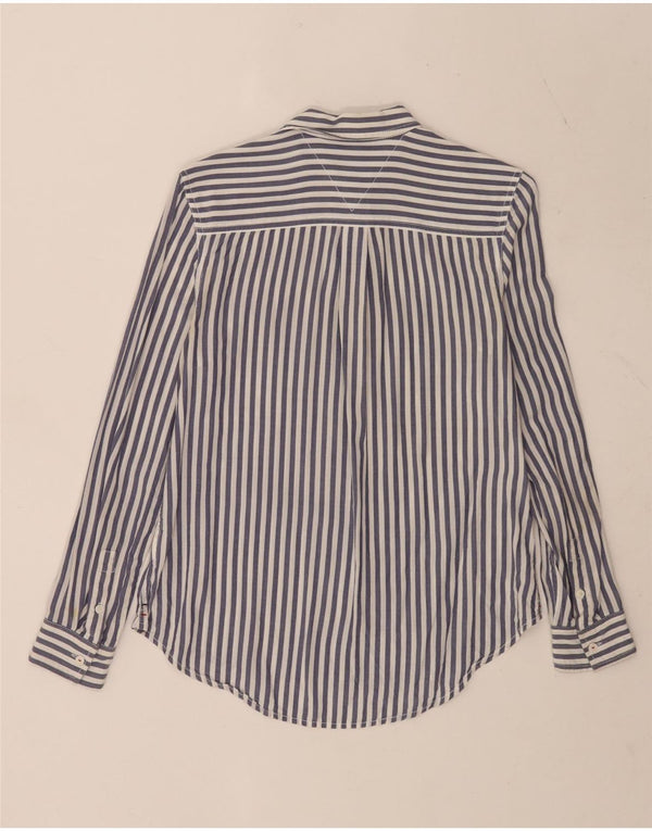 Tommy Hilfiger Camisa Feminina UK 10 Pequena Risca Azul