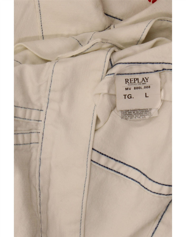 Jaqueta jeans masculina REPLAY UK 40 grande algodão branco
