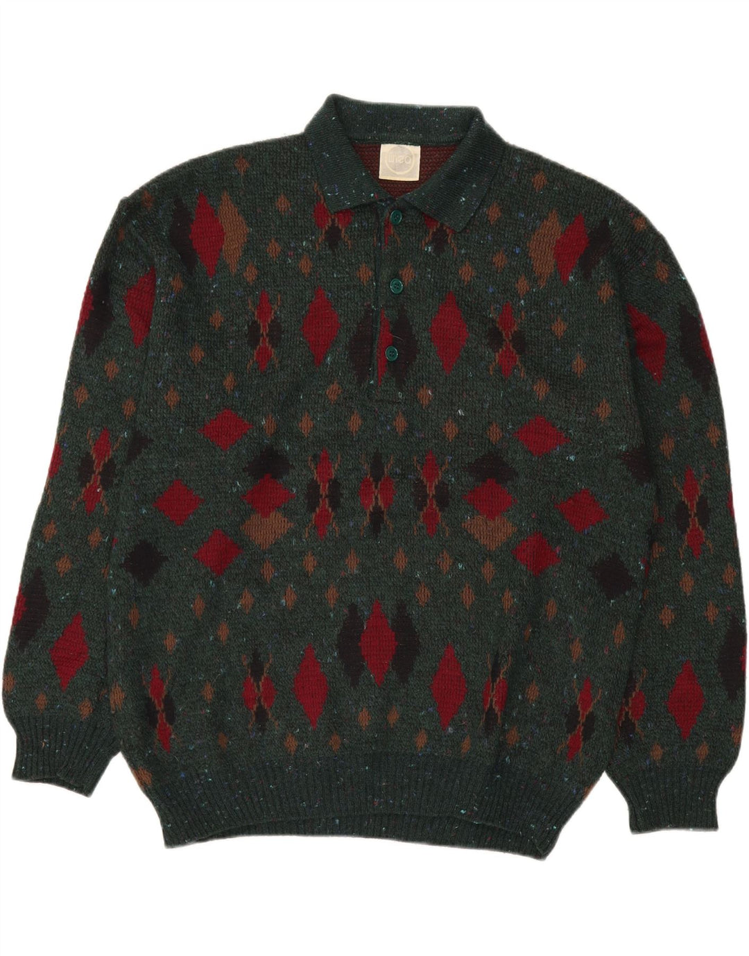 Suéter masculino LINEA com gola polo IT 50 verde médio argyle/diamante