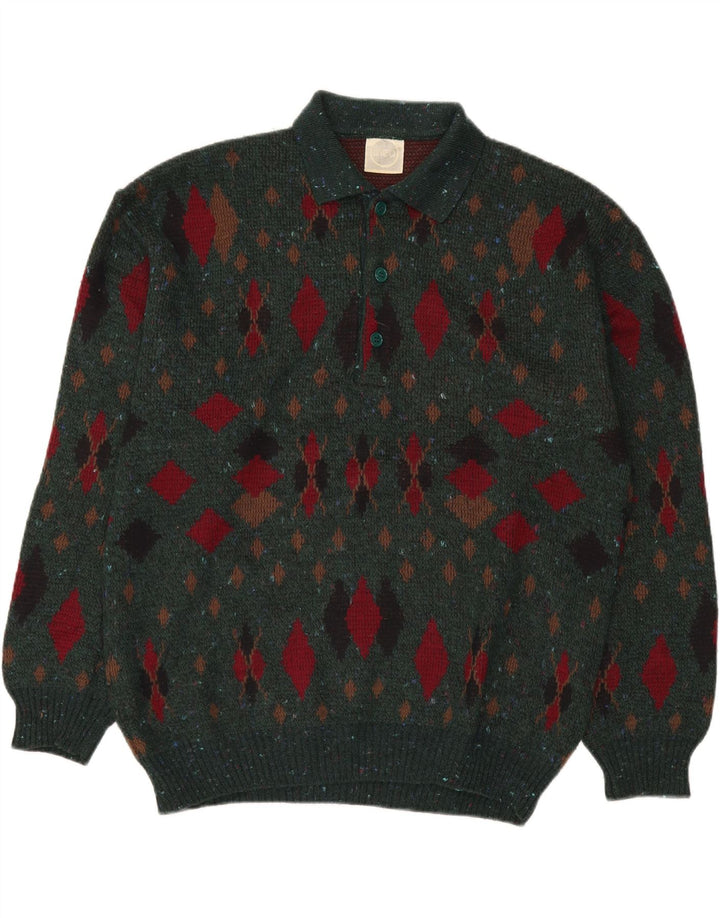 Suéter masculino LINEA com gola polo IT 50 verde médio argyle/diamante