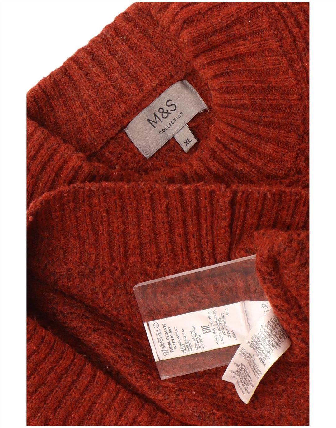 Suéter masculino Marks & Spencer com gola tartaruga XL marrom salpicado de acrílico