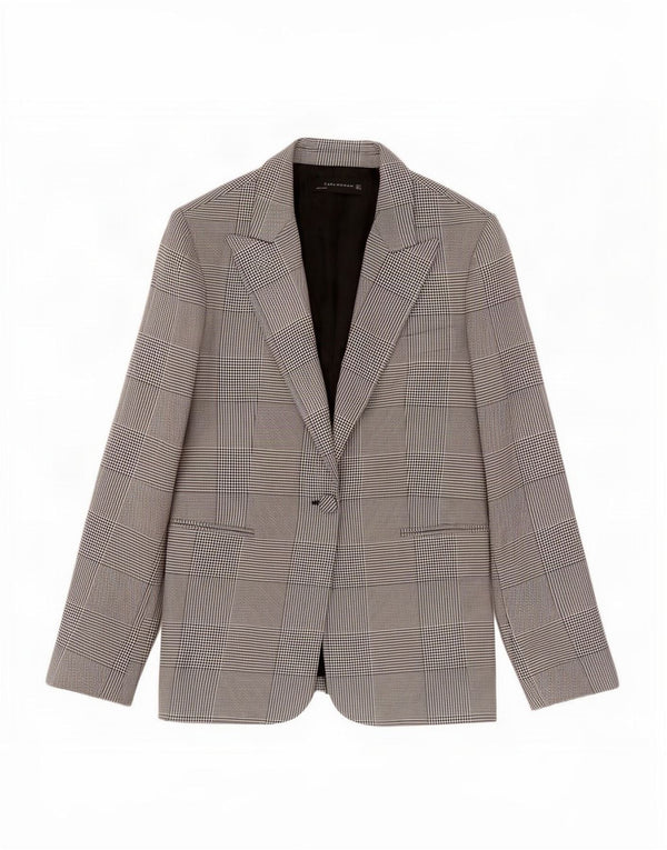 Jaqueta blazer feminina Zara com 1 botão Reino Unido 14 grande preto houndstooth poliéster