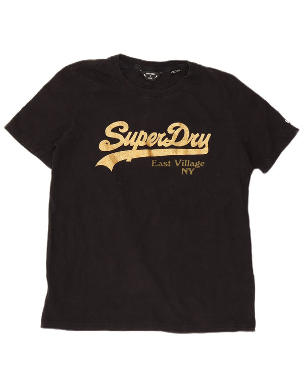 Camiseta feminina Superdry com estampa gráfica UK 12 algodão preto médio