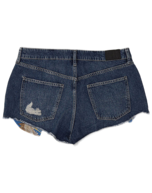 Shorts jeans feminino SUPERDRY desgastado W32 grande algodão azul
