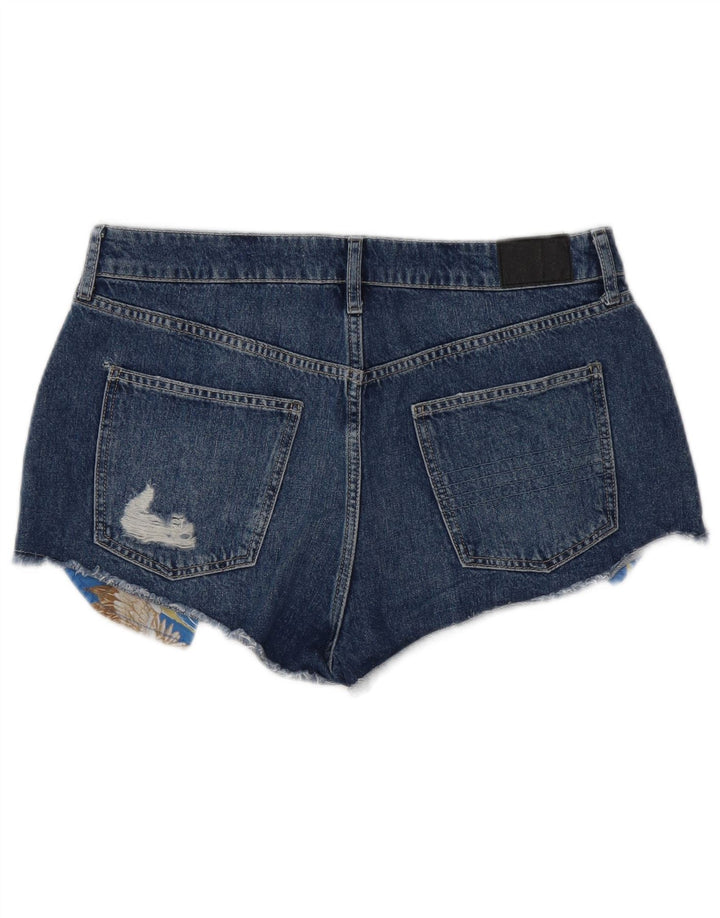 Shorts jeans feminino SUPERDRY desgastado W32 grande algodão azul