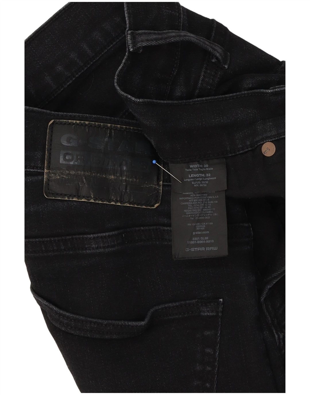 Calça jeans masculina G-Star 3301 Slim W30 L32 preta