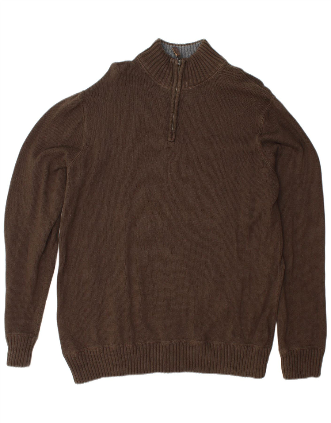 Suéter masculino EDDIE BAUER com zíper e gola grande de algodão marrom