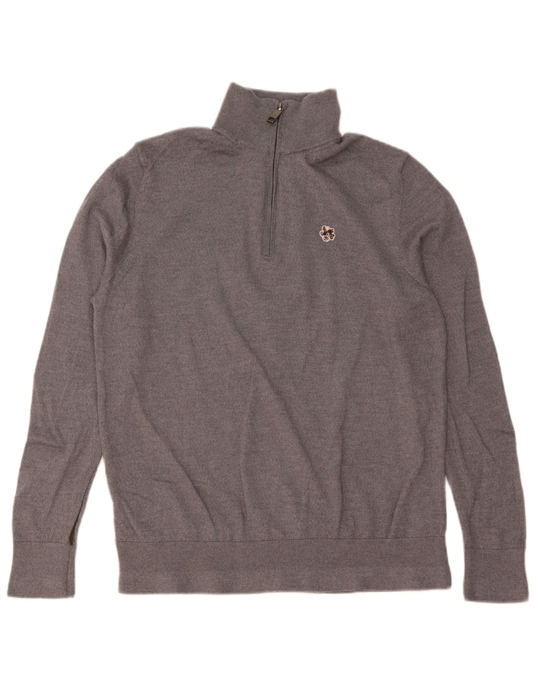 Suéter masculino TED BAKER com zíper e pescoço tamanho 6 2XL lã cinza