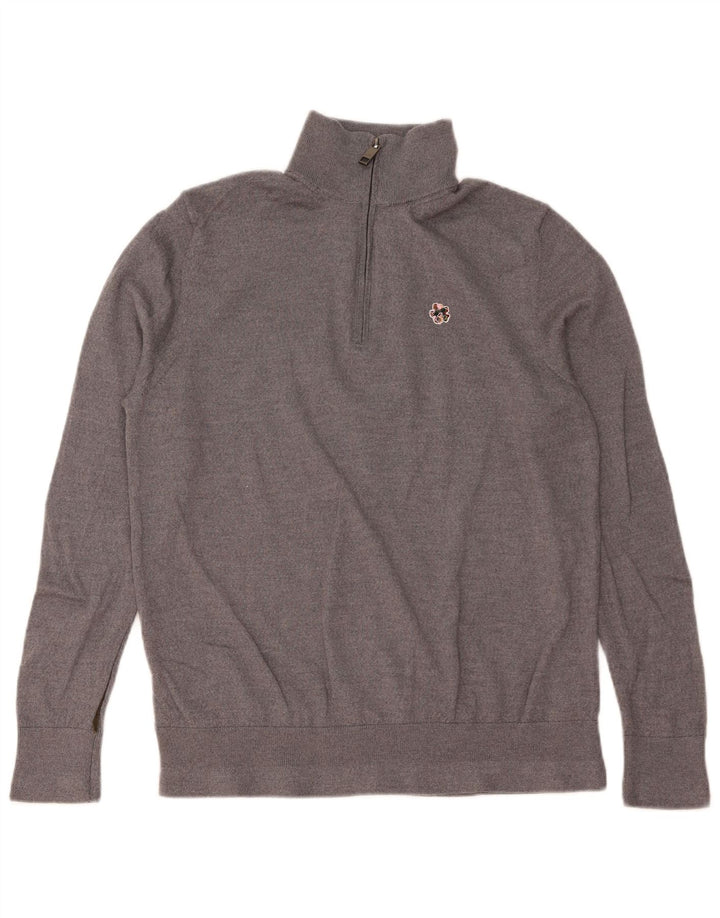 Suéter masculino TED BAKER com zíper e pescoço tamanho 6 2XL lã cinza