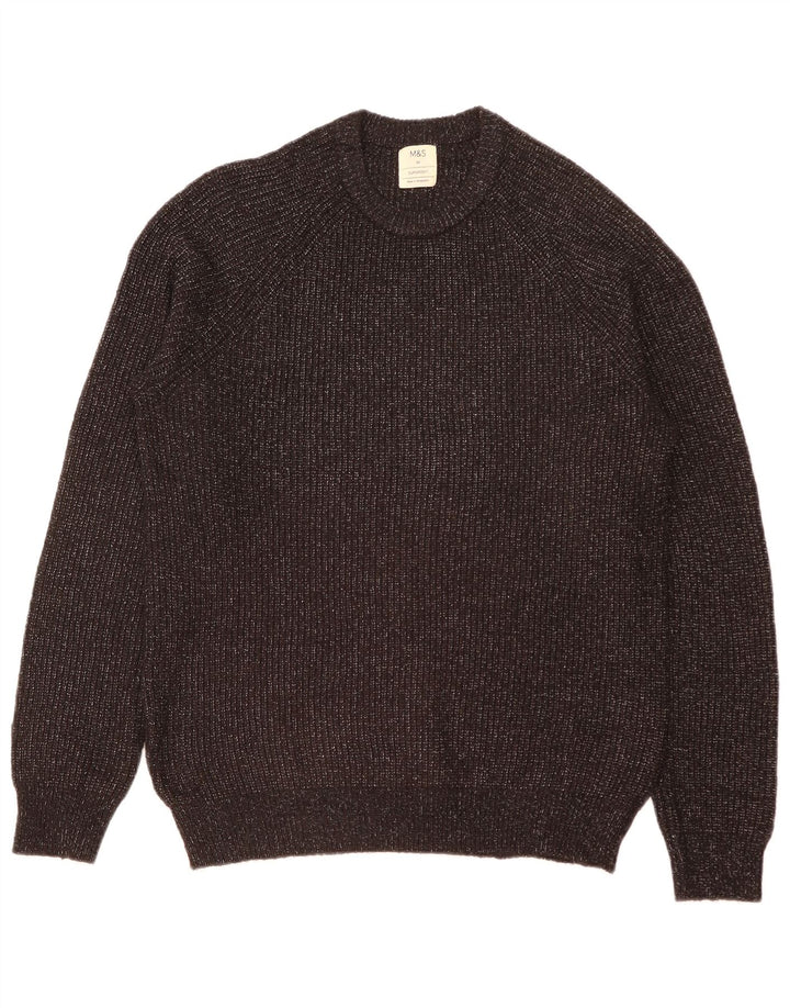 Suéter masculino Marks & Spencer com gola redonda, médio preto manchado