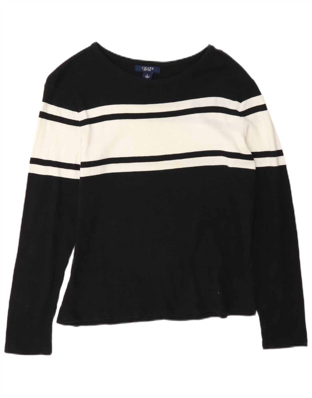 Top feminino Chaps de manga comprida UK 14 grande algodão colorblock azul marinho