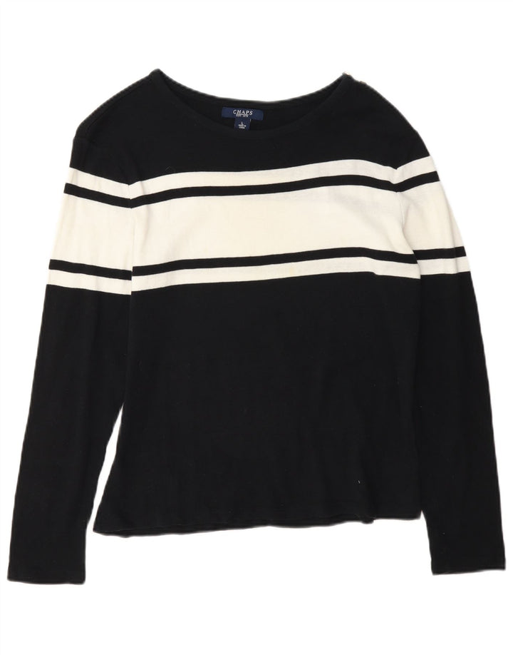 Top feminino Chaps de manga comprida UK 14 grande algodão colorblock azul marinho