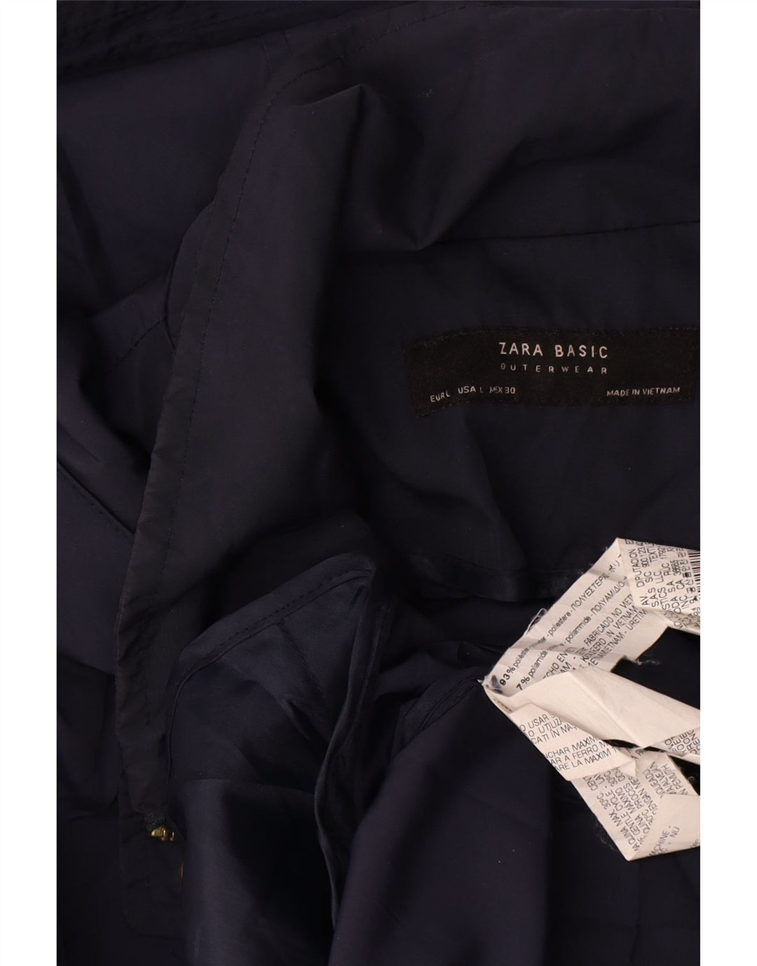 Jaqueta bomber com capuz feminino Zara Reino Unido 16 grande poliéster azul marinho