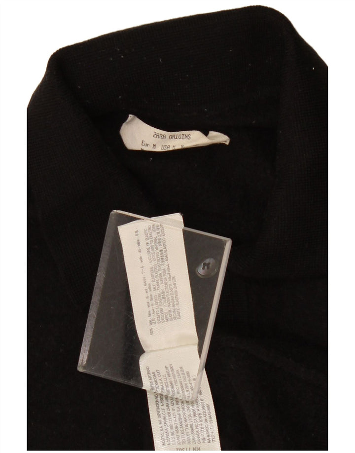 Zara Suéter feminino com gola polo e gola polo UK 12 lã preta média