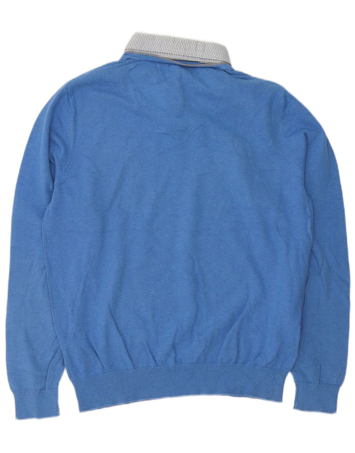 Suéter masculino Marks & Spencer com gola polo, azul médio clássico