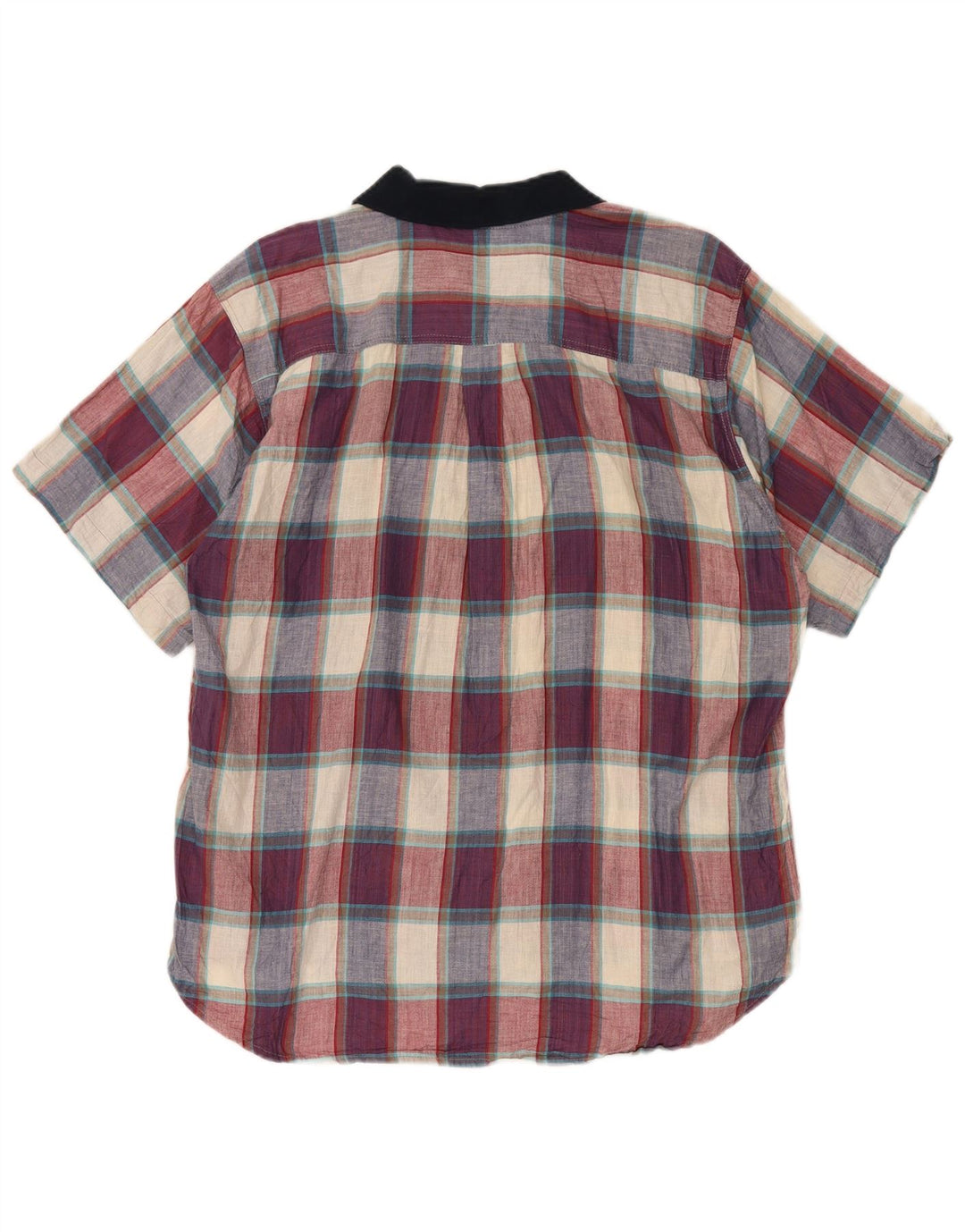 Camisa masculina vintage de manga curta grande algodão xadrez multicolorido
