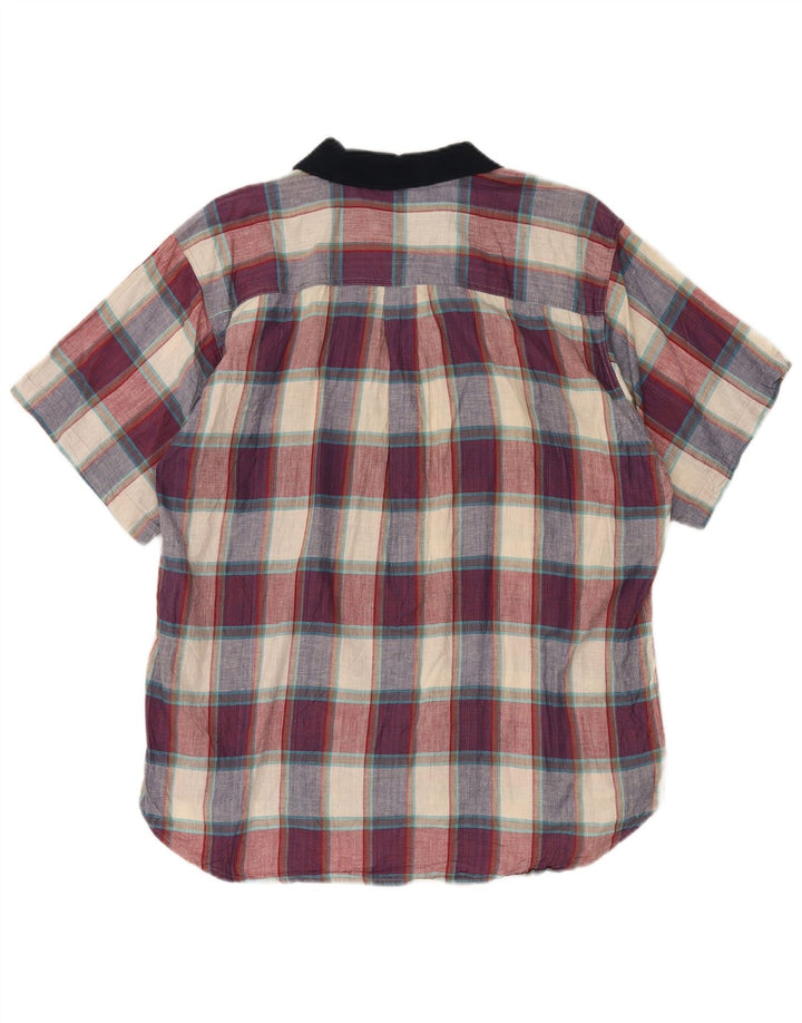 Camisa masculina vintage de manga curta grande algodão xadrez multicolorido