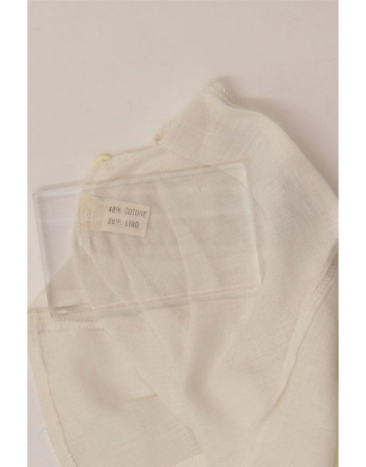 Blusa feminina VINTAGE manga curta Reino Unido 12 algodão branco médio