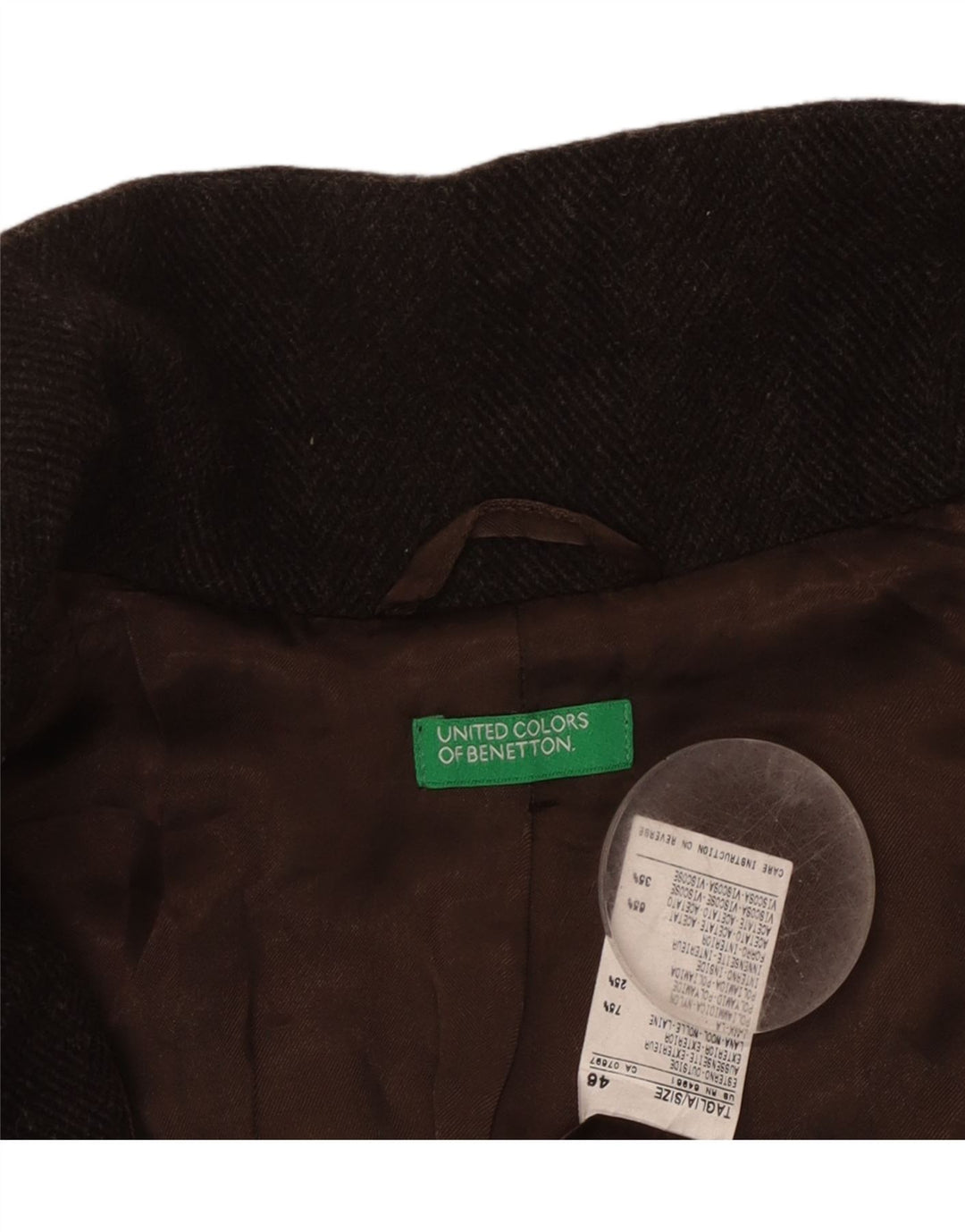 BENETTON Womens Overcoat IT 46 Large Brown Wool