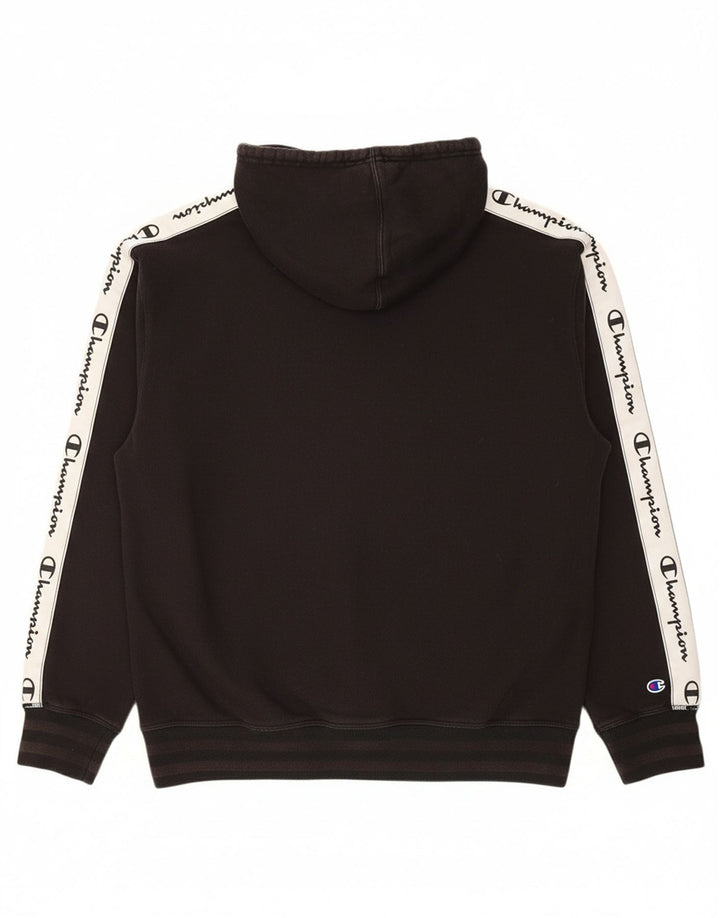 CHAMPION Suéter masculino com capuz gráfico médio preto de algodão colorido