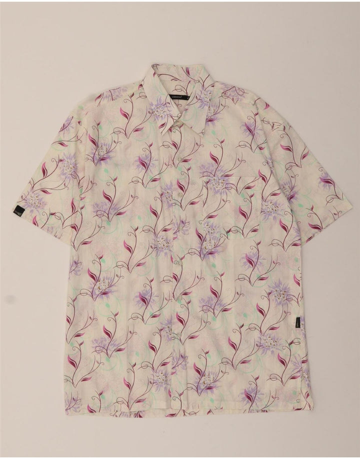 U2 Mens Short Sleeve Shirt XL Off White Floral Cotton Vintage U2 and Second-Hand U2 from Messina Hembry 