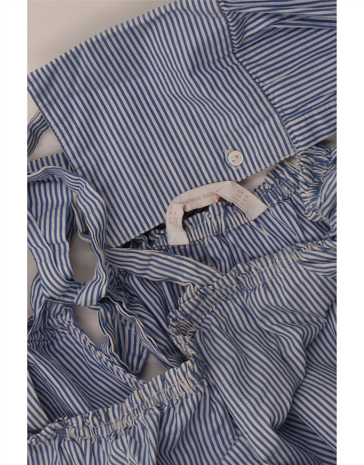 Blusa feminina Zara com ombros de fora oversized UK 14 listrado azul médio