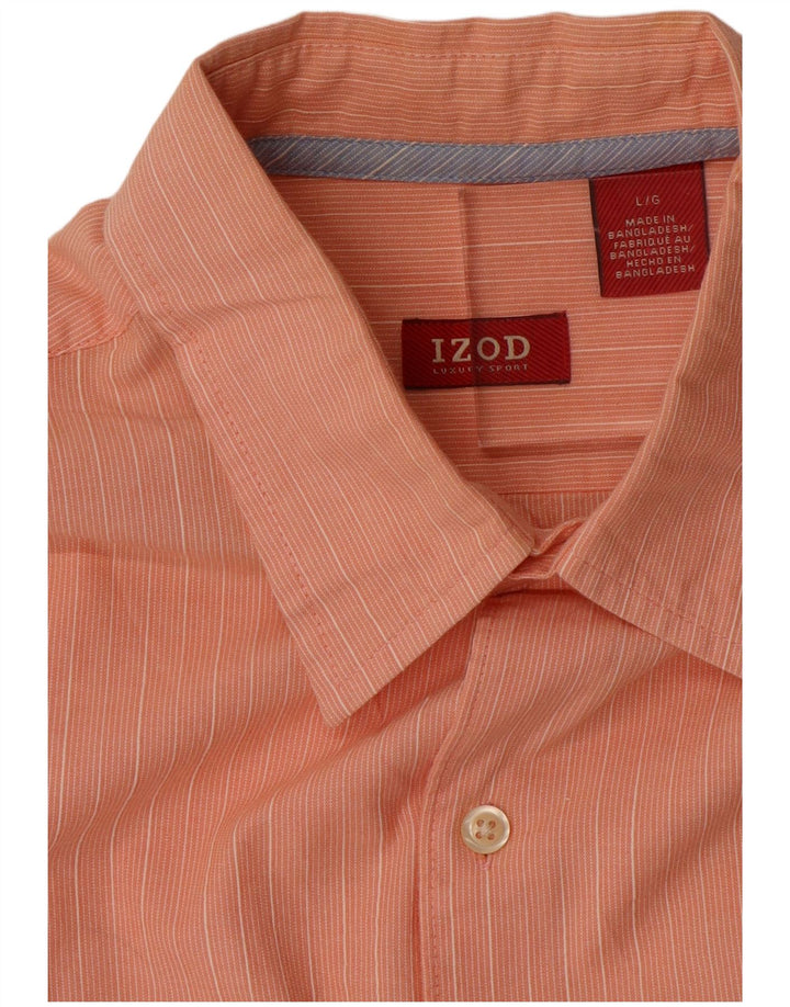 IZOD Camisa masculina de manga curta grande algodão listrado laranja