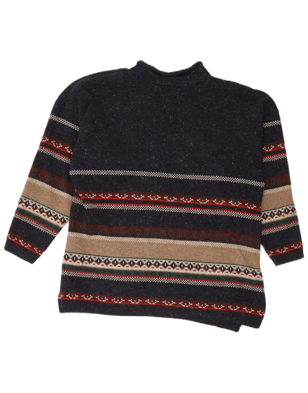 Suéter vintage masculino com gola tartaruga, médio, azul marinho, listrado, acrílico