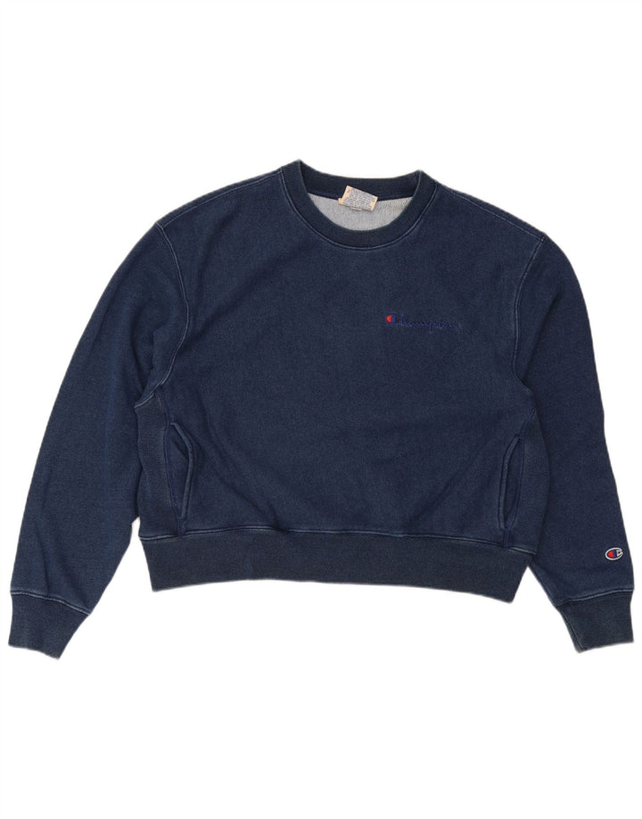 Jumper de moletom feminino Champion Crop Oversized UK 14 Médio Azul Marinho