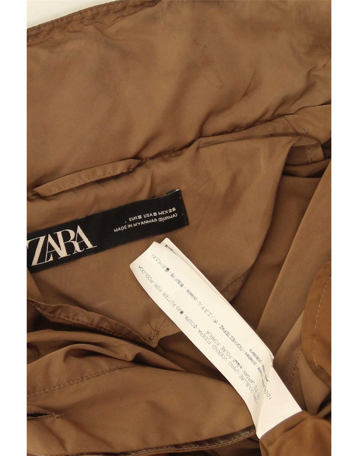 Casaco impermeável oversized com capuz feminino Zara UK 10 pequeno poliéster marrom
