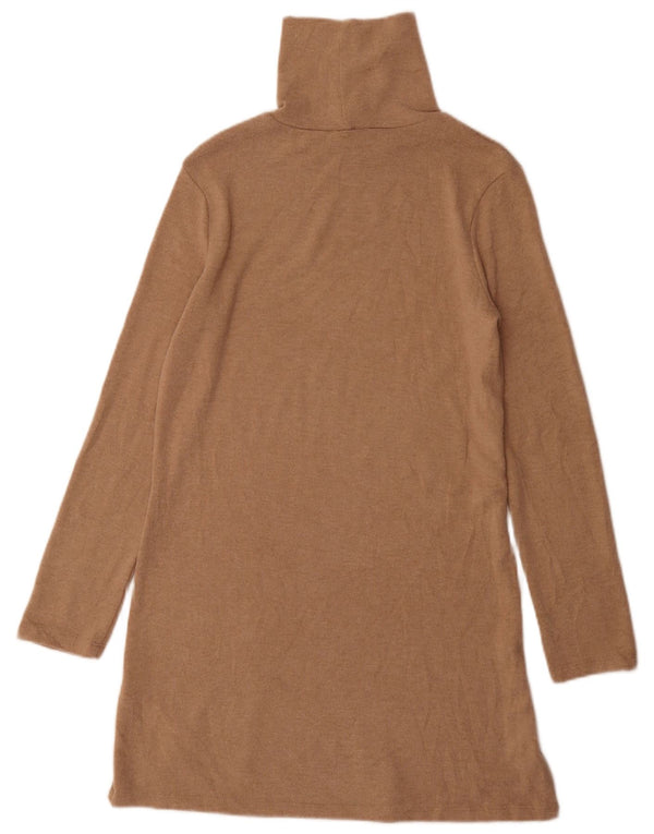 Vestido jumper feminino Zara com gola redonda Reino Unido 8 pequeno poliéster marrom