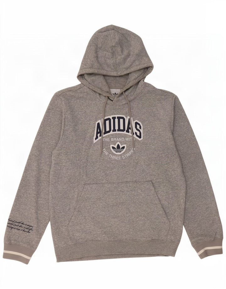 Adidas Mens Graphic Hoodie Jumper Médio Cinza Algodão Flecked