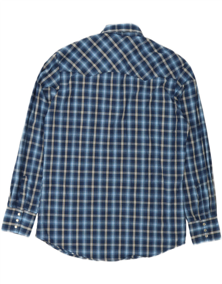 Camisa masculina de flanela Wrangler de algodão xadrez azul marinho médio