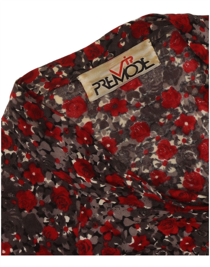 Blusa feminina Premode com gravata frontal UK 18 XL vermelho floral