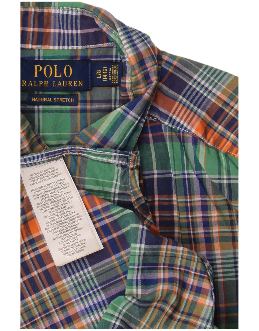 POLO RALPH LAUREN Camisa masculina 14-15 anos grande algodão xadrez multicolorido