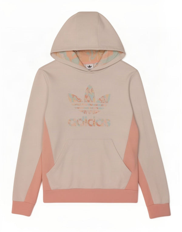 Suéter com capuz gráfico feminino Adidas 13-14 anos branco colorblock algodão