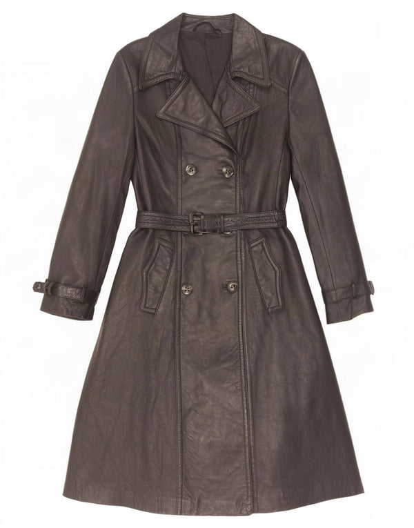 Casaco de couro feminino vintage UK 10 pequeno preto