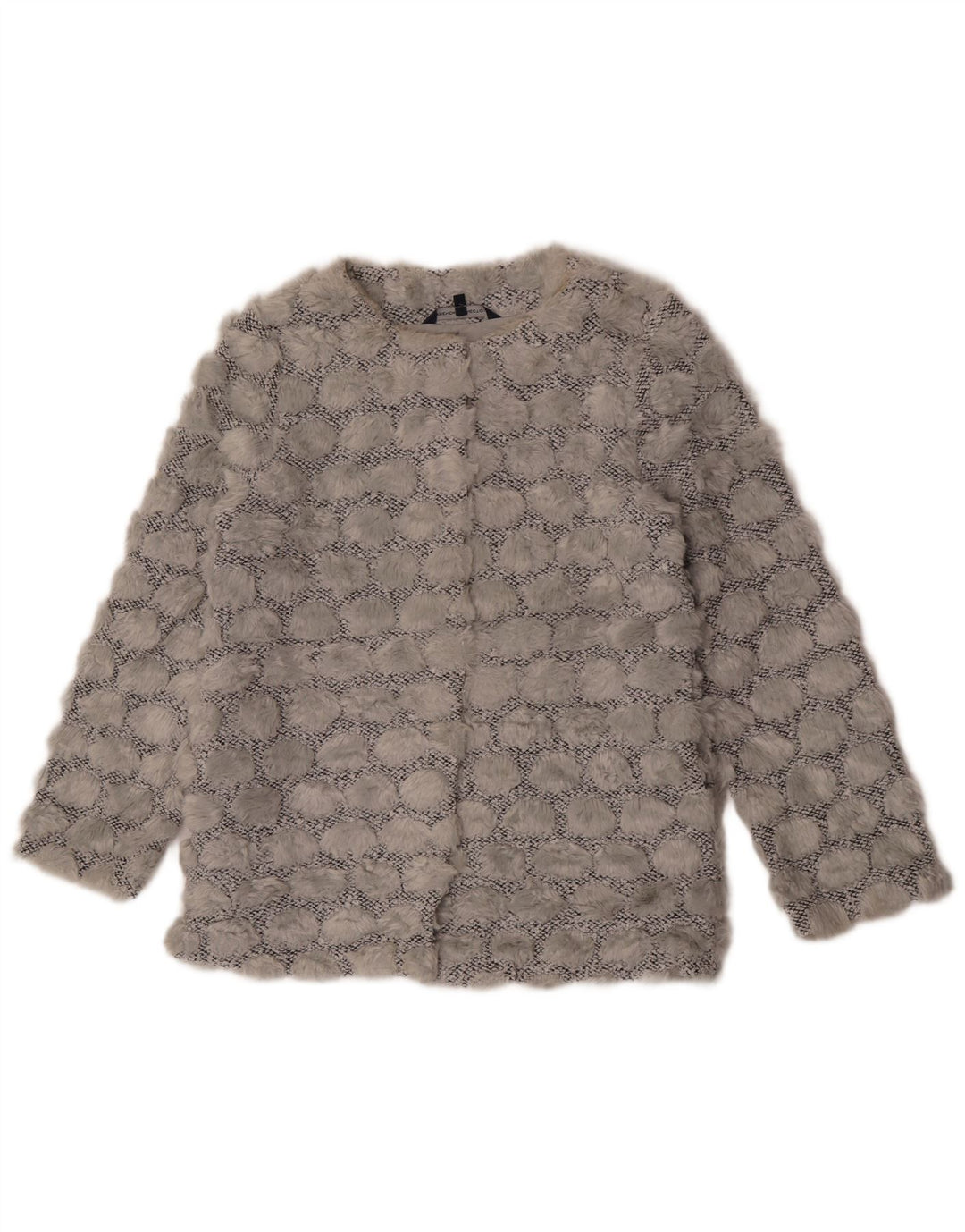 Jaqueta francesa do blazer da pele do falso das mulheres da conexão poliéster cinzento pequeno Reino Unido 8