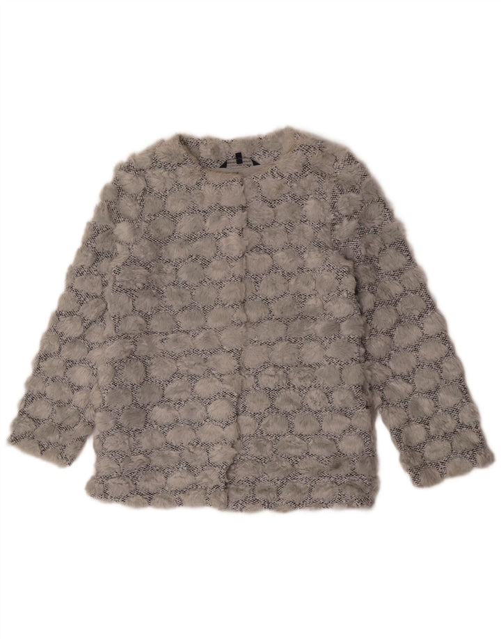 Jaqueta francesa do blazer da pele do falso das mulheres da conexão poliéster cinzento pequeno Reino Unido 8