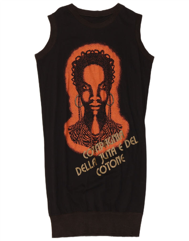 Vestido feminino VINTAGE sem mangas com estampa bolha Reino Unido 14 médio preto