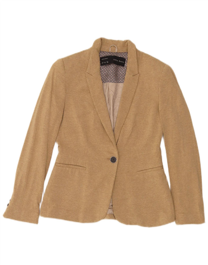 Jaqueta blazer feminina Zara com 1 botão Reino Unido 10 pequena viscose bege