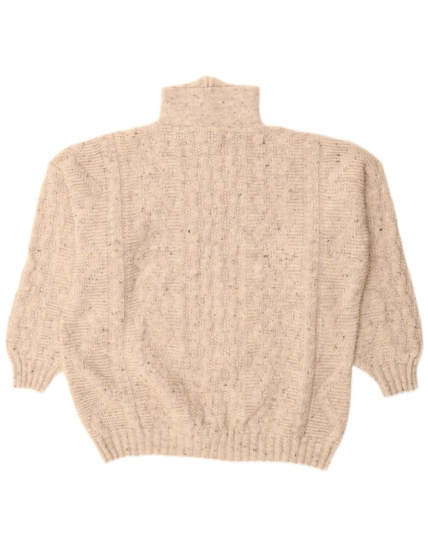 Suéter masculino vintage com zíper e pescoço IT 54/56 XL bege salpicado de acrílico