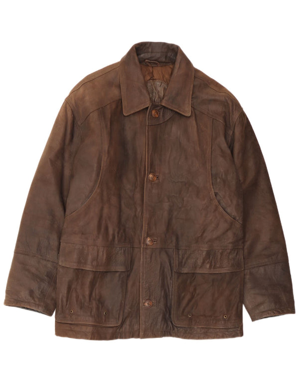 Casaco corta-vento de couro masculino vintage IT 48 couro marrom médio