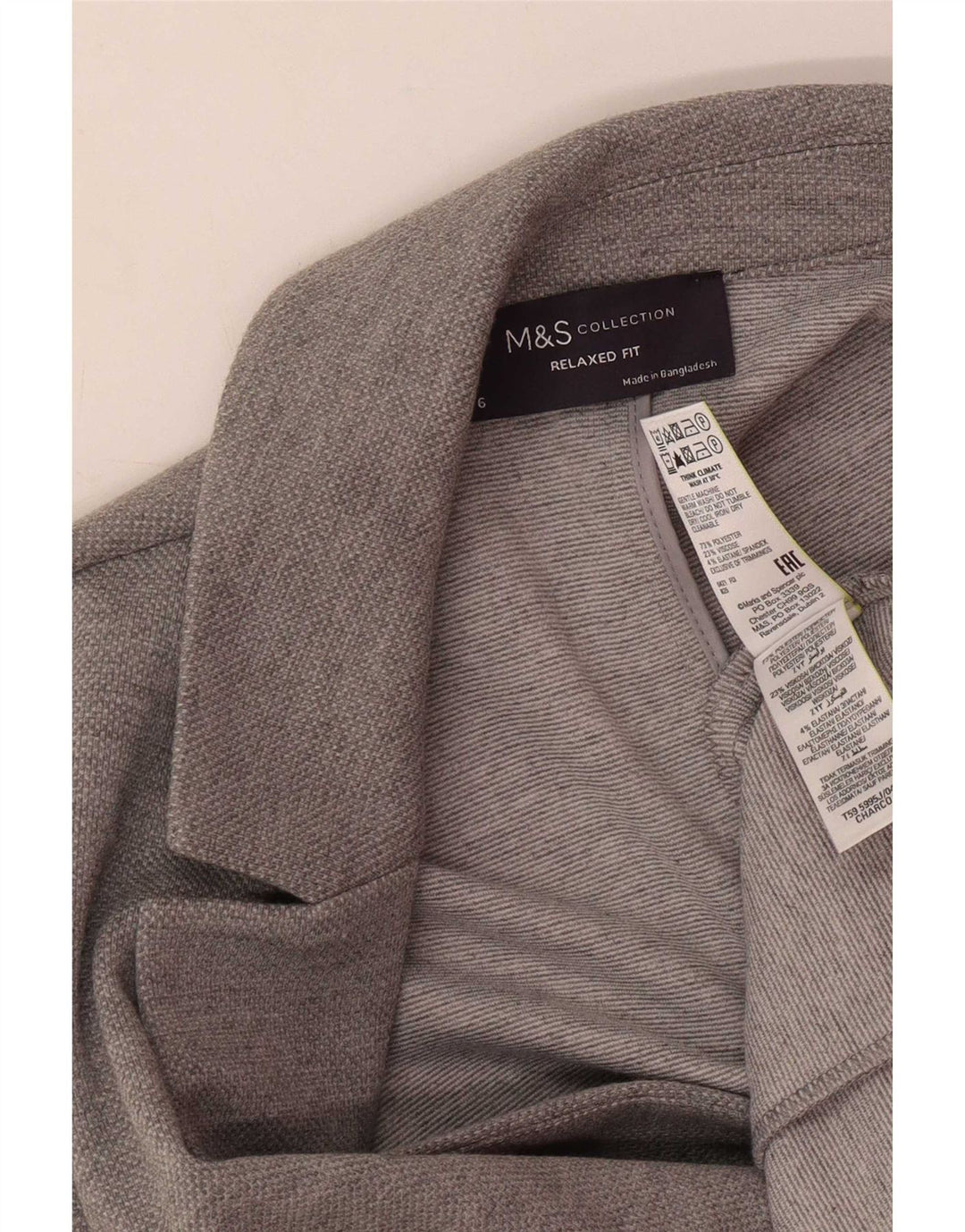 Jaqueta blazer feminina Marks & Spencer com ajuste relaxado Reino Unido 6 XS cinza poliéster