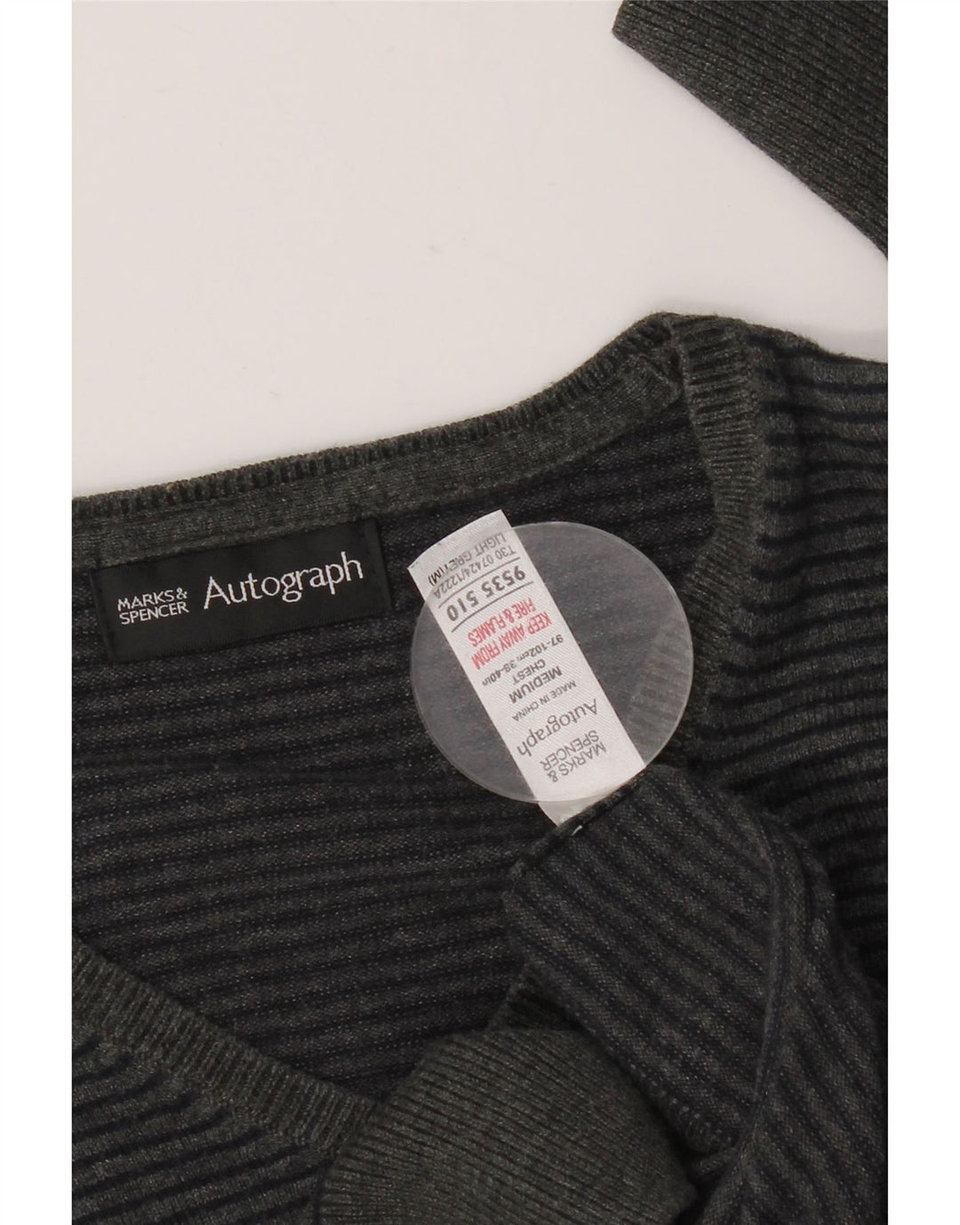 MARKS & SPENCER Suéter masculino autograph com decote em V risca de giz cinza médio