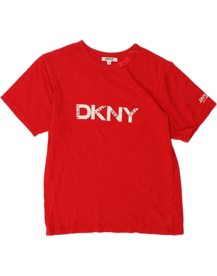 DKNY Girls Graphic T-Shirt Top 7-8 Years Red Cotton Vintage Dkny and Second-Hand Dkny from Messina Hembry 