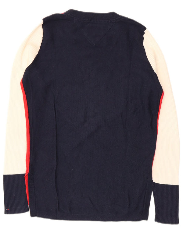 Suéter feminino Tommy Hilfiger com gola barco e bloco colorido vermelho pequeno